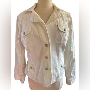 Talbots White Cotton Jean Denim Utility Fitted Jacket with front buttons size 14